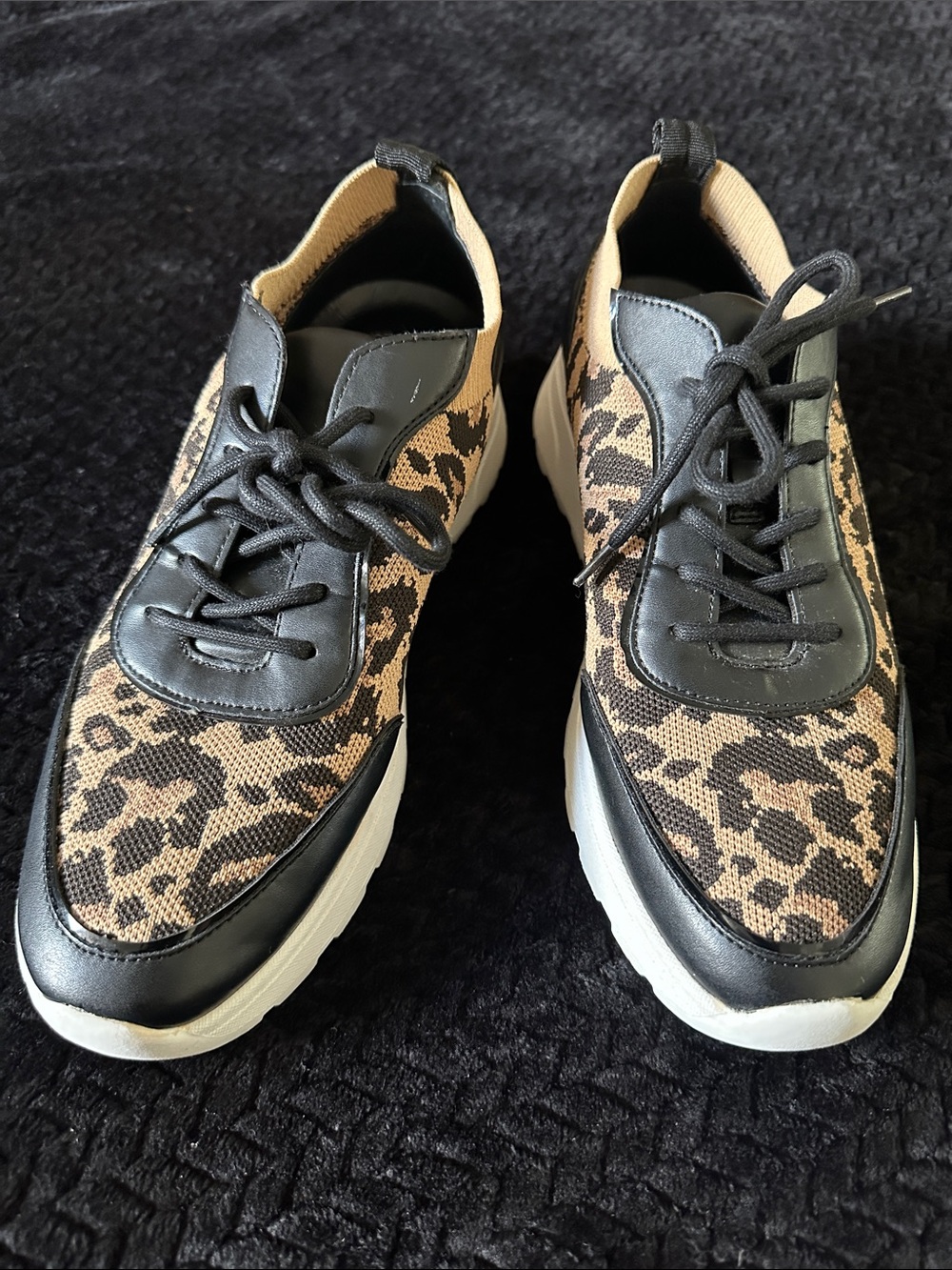 Vince Camuto Leopard Print Black and Tan Sneakers